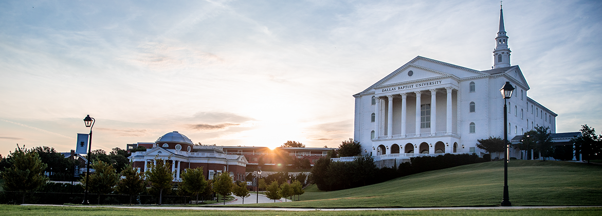 Wide shot of Nation Hall and Pilgrim Chapel