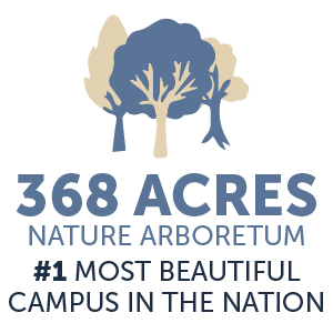 368 acres. nature arboretum. #1 most beautiful campus in the nation
