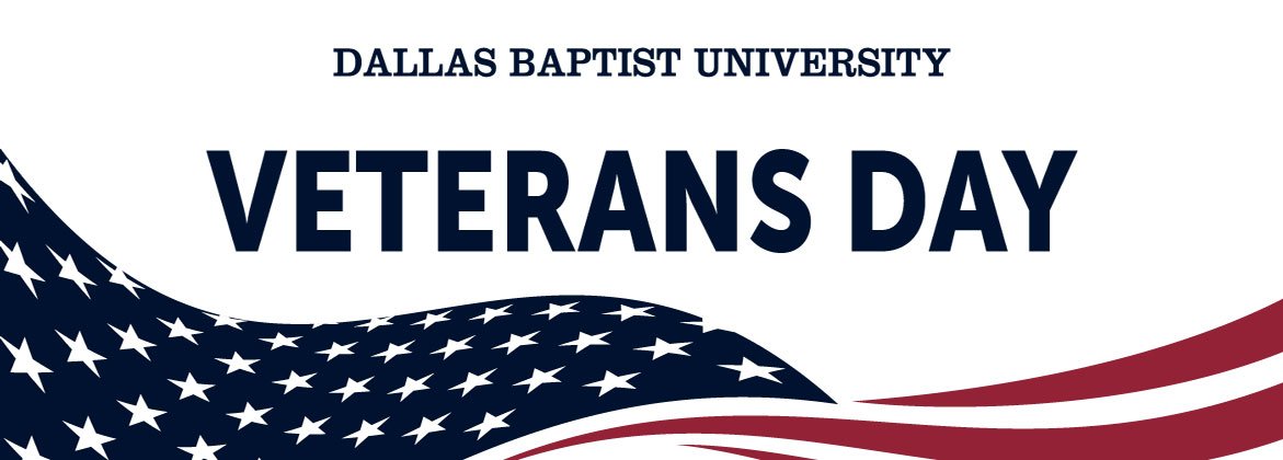 american flag with the DBU logo and the words Veterans Day